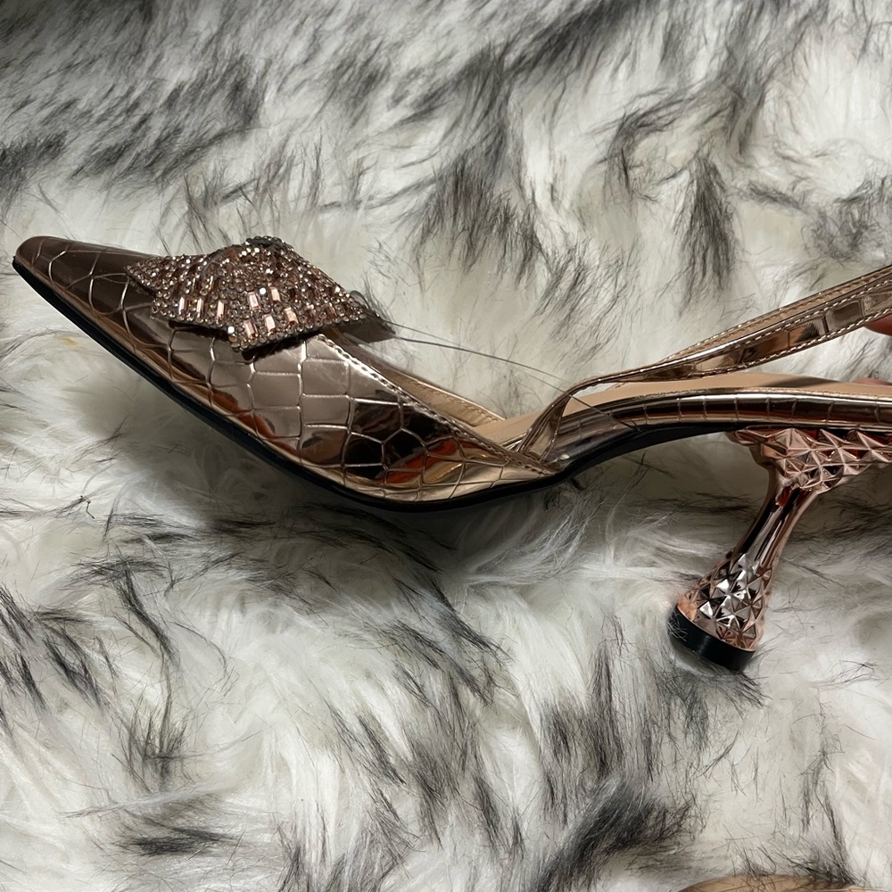 Source Unknown Croc-Embossed Brown Slingback Heel… - image 3